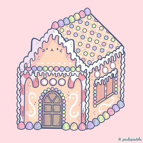 ❉ Paula Bugueño ❉ on Instagram: “So i can finally make this challenge, it's #24toxmas !! Day 8: gingerbread house!, i kittyied it up a little hahahha . #illustration…” Pastel Gingerbread House, Pastel Gingerbread, Desert Drawing, Lofi Art, Gingerbread Art, Kawaii Wallpapers, Gacha Props, Kawaii Christmas, Christmas Gingerbread House