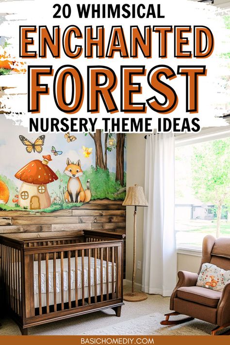 Find 20 magical enchanted forest nursery theme ideas for your baby's room. This magical nursery theme is perfect for a girl, a boy, or a gender-neutral baby room. Explore cozy decor with woodsy designs and forestry details. From wallpaper and murals to fairy lights and wall decals, create a mystical nursery filled with fairy forest charm. Add a woodland nursery rug, wall art, and treehouse decor to complete the room. Find inspiration for bedding, accent walls, and mushroom nursery decorations. Forest Theme Baby Room, Mushroom Nursery Decor, Whimsical Forest Nursery, Mystical Nursery, Woodland Girls Room, Woodland Fairy Nursery, Treehouse Decor, Forest Nursery Girl, Enchanted Forest Nursery Theme