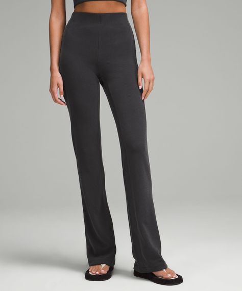 Luxury look, lounge feel. These flared pants are soft on the outside and sleek next to skin. Designed for Casual. Flares out from the knee to hem:35.5" inseam, intended to skim the floor for heights of 5'9" and above. Back drop-in pocket. Wide, ribbed internal waistband is soft next to skin, stays put, and creates a sleek look. Peach-Fuzz Soft, Ribbed SoftstremeTM Fabric. Luxury Look, Peach Fuzz, Flared Pants, Back Women, Tall Women, Lululemon Women, Sleek Look, Leggings Shop, Flare Pants