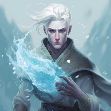 Frost Mage Art, Ice Wizard Male, Ice Mage Art, Ice King Fantasy Art, Ice Mage Male, Snow Elf Art, Ice Character Design Male, Lunar Sorcerer, Guardian Aesthetic