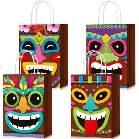 PRICES MAY VARY. Rich in Choices: the package includes 24 pieces Tiki Luau gift bags with handles in 4 different styles, 6 pieces of each style; The size of each gift bag is about 8.3 x 5.9 x 3.2 inches, enough for you to entertain many guests at Hawaiian Aloha parties Tiki Totems Design: the tropical gift bags are designed with classic Tiki totems, hibiscus decorations and rich tropical colors; These Tiki totem bags are nice party favor bags and will make your parties more eye catching, so let' Hawaiian Party, Candy Bags, Treat Bags, Gift Bags, Handles, Candy, Festival, Party Supplies, Design