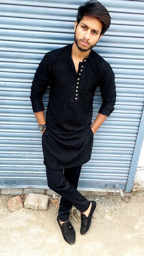 Black kurta # mens kurta pajama Black Kurta Pajama Men, Black Kurta Men, Pajama Men, Mens Kurta Pajama, Kurta Pajama For Men, Man Dress Design, Pajama For Men, Kurta Pajama Men, Man Dress