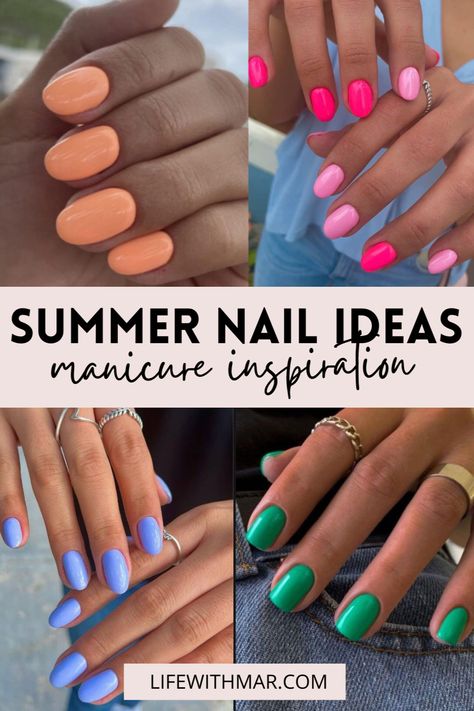 Popular Nail Colors 2020 Summer, Vacation Nail Colors Beach, August Nails Colors, Best Nails For Chubby Hands, Bright Colour Nail Designs, Bright Nails For Summer The Beach, Mail Colors 2023 Summer, Bright Gel Nail Colors, Spring Nails Colors Dip