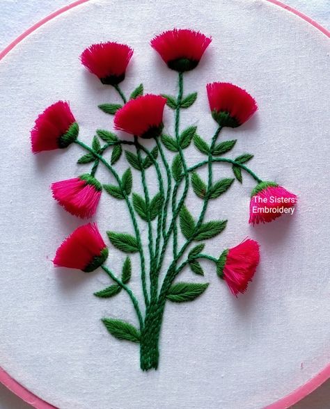 The Sisters Embroidery Tutorial Corak Inai, Sisters Embroidery, Floral Wreath Drawing, Embroidery Design Easy, Red Marigold, Handkerchief Embroidery, Plastic Bottle Crafts Diy, Flower Pattern Drawing, Marigold Flowers