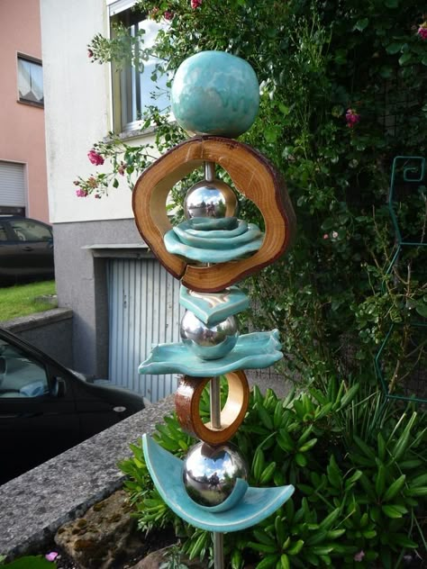 Clay Totem, Ceramic Totem, Turquoise Pottery, Totem Pole Art, Garden Totem, Garden Totems, Pole Art, Totem Poles, Garden Pottery