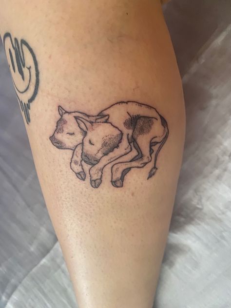 Cute, simple, line work two headed calf tattoo for women or unisex Cow With Two Heads Tattoo, Calf With Two Heads Tattoo, Two Headed Calf Tattoo Traditional, 2 Headed Cow Tattoo, Two Headed Calf Tattoo Simple, Baby Calf Tattoo, Two Headed Calf Tattoo Poem, Cow With Two Heads, Two Headed Calf Tattoo Design