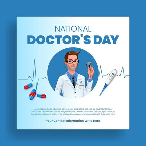 Vector national doctors day social media... | Premium Vector #Freepik #vector Doctor Cartoon, National Doctors Day, Doctors Day, Media Post, Cartoon Illustration, Social Media Post, Independence Day, Premium Vector, Graphic Resources