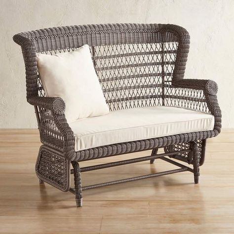 Comfortable and classy Sunset Pier Gray Settee Glider for your Farmhouse.  #affiliate #farmhouse #cottage #furniture Wicker Porch Furniture, Wicker Settee, Gray Patio Furniture, Pier One Imports, Painting Wooden Furniture, White Furniture Living Room, Industrial Style Decor, Best Outdoor Furniture, Cottage Furniture