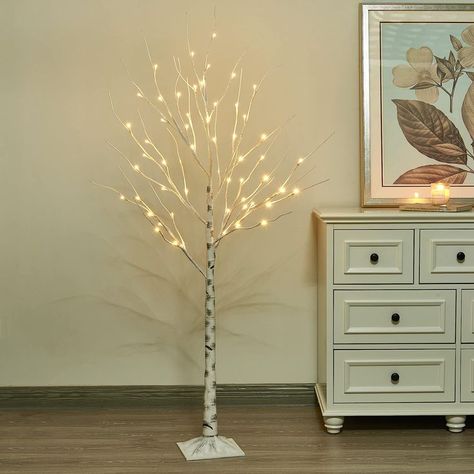 Vanthylit 6FT 88LT Pre-lit Birch Tree Light with Warm White Christmas Lights for Home Decor White Artificial Christmas Tree, Warm White Fairy Lights, Tree Bark Texture, White Birch Trees, Light Up Tree, White Fairy Lights, Warm White Lights, Artificial Christmas Trees, White Lights