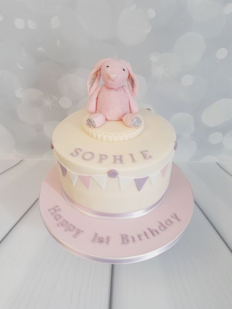 Cute snuggly bunny birthday cake. Jellycat Birthday, Farm Cakes, Bunny Birthday Cake, Jelly Cat, Rabbit Cake, Farm Cake, Cat Rabbit, Bunny Birthday, 1 Birthday