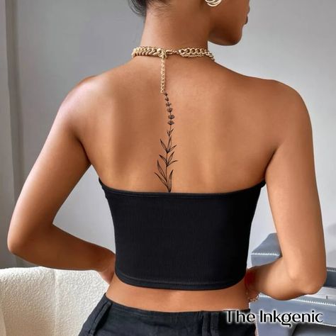 Lavender Spine Tattoo, Chic Tattoo, Tattoos For Women Flowers, Petite Tattoos, Spine Tattoos For Women, Cute Tattoos For Women, Classy Tattoos, Spine Tattoo, Back Tattoo Women