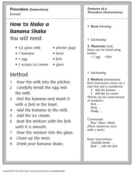 Standardized Recipe Example, Procedure Text How To Make, Procedure Text, Procedural Text, English Primary School, Human Body Projects, Teaching English Language Learners, Banana Shake, Procedural Writing