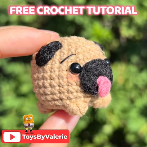 Crochet Pug Amigurumi, Pug Crochet Pattern Free, Crocheted Stuffies, Dog Gnome, Don't Be Lazy, Crocheted Animals, Crochet Ornaments, Fun Crochet Projects, Crochet Keychain