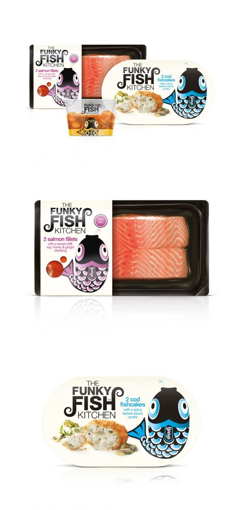 Fish Food Packaging, Fresh Fish Packaging, Fish Packaging Design, Seafood Packaging Design, Fish Packaging, Veggie Restaurant, Dieline Packaging, Funky Fish, Typography Packaging