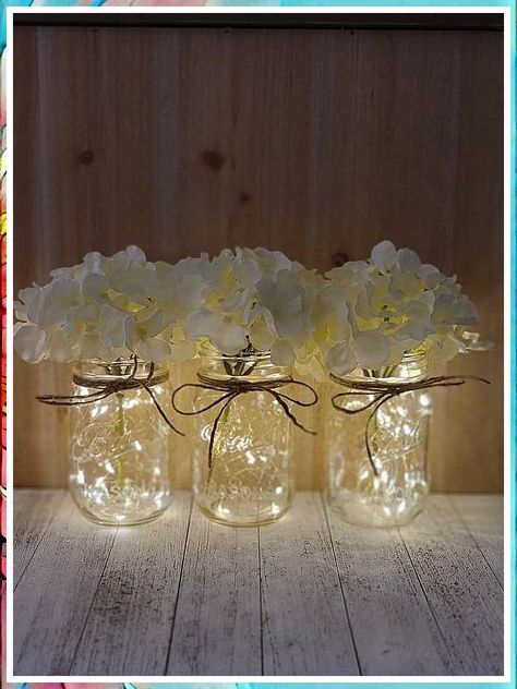 Wedding Table Decorations - Discover your desired products at here. Buy what you wanted IMMEDIATELY! Jar Centerpiece Wedding, Mason Jar Centerpiece, Lighted Centerpieces, Jar Centerpieces, Centerpiece Wedding, Centerpiece Table, Simple Centerpieces, Mason Jar Centerpieces, Farmhouse Wedding