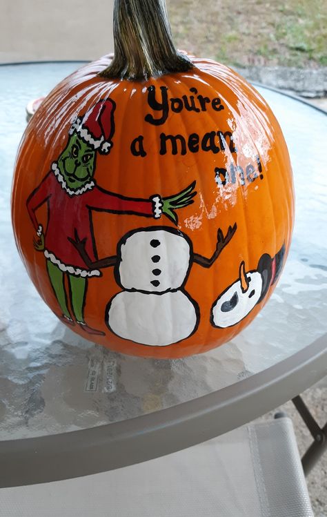 Pumpkin Painting Ideas Christmas, Christmas Pumpkin Painting Ideas, The Grinch Pumpkin Painting, Christmas Painted Pumpkins, Grinch Pumpkin Painting, Christmas Pumpkins Painted, Grinch Pumpkin, Diy Crafts Cute, Max From The Grinch