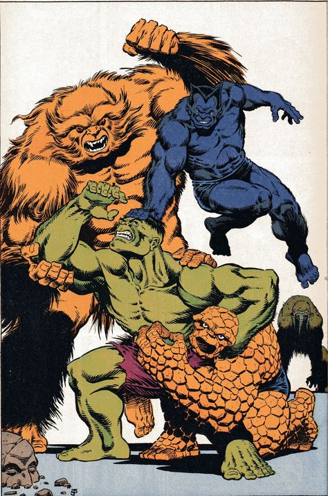 Sasquatch versus Hulk versus Thing versus Beast, with Man-Thing watching on by Jim Starlin. http://slaymonstrobot.blogspot.co.uk/search/label/Beast?updated-max=2014-04-22T08:00:00-04:00 Beast Marvel, X Men Comics, Marvel Comics Hulk, Jim Starlin, Man Beast, Hulk Art, Marvel And Dc, Marvel Comic Universe, Deadpool Wolverine