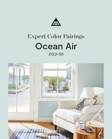 Benjamin Moore Benjamin Moore Capri Coast, Ocean Air Benjamin Moore, Benjamin Moore Ocean Air, Beach House Paint Colors, Coastal Color Scheme, Coastal Paint Colors, Coastal Paint, Workout Journal, Blue Grey Walls