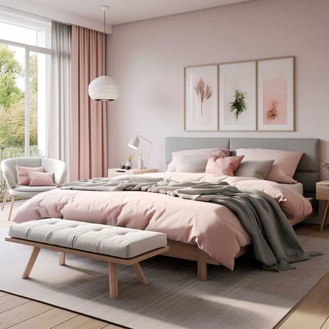 10+ Inspirational Pink Scandinavian Bedroom Designs to Adore • 333+ Images • [ArtFacade] Gray Luxury Bedroom, Modern Girl Bedroom, Modern Glam Bedroom, Pink And Grey Bedroom, Mauve Bedroom, Light Pink Bedrooms, Minimalist Glam, Big Bedroom, Blush Pink Bedroom