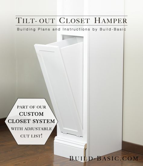 The Build Basic Custom Closet System – Tilt-Out Closet Hamper ‹ Build Basic Custom Closet Diy, Closet Hamper, Laundry Hamper Diy, Linen Closet Ideas, Closet Organizer Plans, Hamper Diy, Tilt Out Laundry Hamper, Diy Custom Closet, Closet Planning