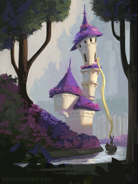 Rapunzel's Tower, Rapunzel Tower, 동화 삽화, Disney Paintings, Disney Concept Art, Disney Tangled, Speed Paint, Arte Fantasy, Art Painting Acrylic