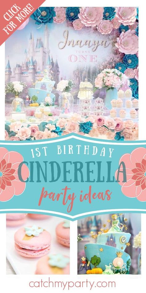 Cinderella 1st Birthday Party Ideas, Cinderella First Birthday Party, Cinderella Theme Party, Disney Princess Diy, Vintage Party Ideas, Baby Cinderella, 2nd Birthday Party For Girl, Cinderella Theme, Cinderella Birthday Party