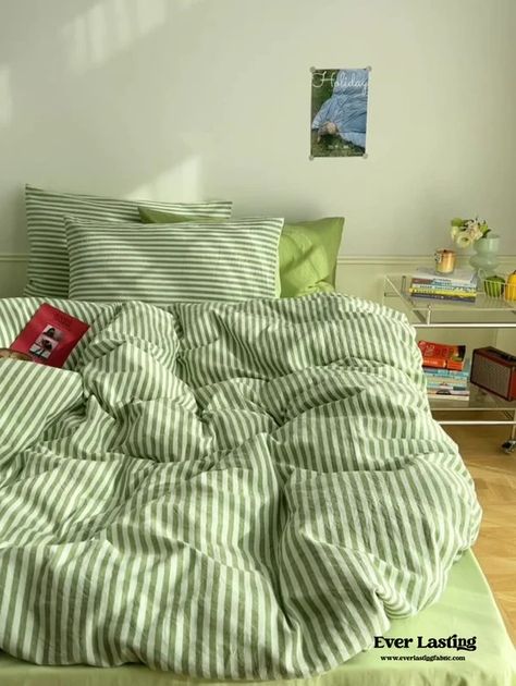 Striped Bedding Set / Green | Best Stylish Bedding | Ever Lasting Bedding Set Green, Stylish Bedding, Stripe Bedding, Blue Bedding Sets, Striped Bedding, Stylish Beds, Style Deco, House Room, Apartment Inspiration