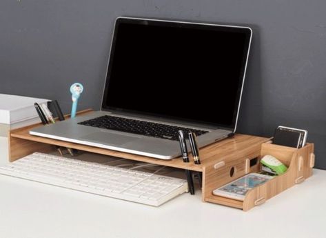 Diy Laptop Stand, Pc Stand, Home Office Furniture Design, Wooden Laptop Stand, Bathroom Cabinets Designs, Desk Organization Diy, Laptop Design, Diy Laptop, Desk Organizer Set