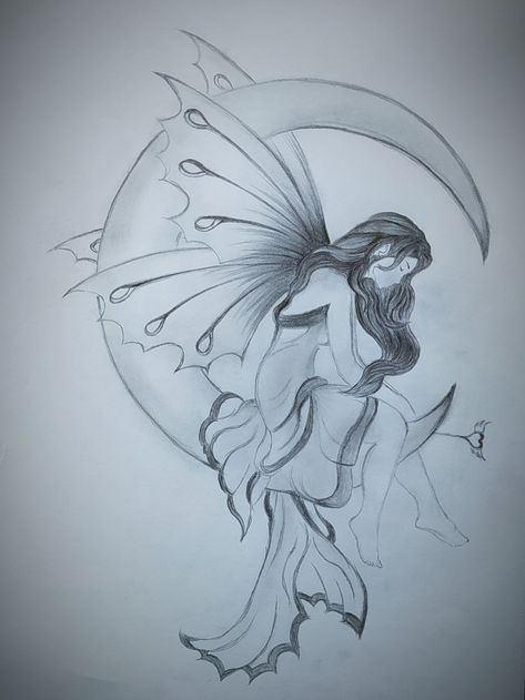 Moon angel love butterfly drawing black and white Fairy Sketch, Moon Angel, Fairy Tattoo Designs, Fairy Drawings, Flower Drawing Tutorials, Cool Tattoo, Angel Drawing, Diy Abstract Canvas Art, Notes Art