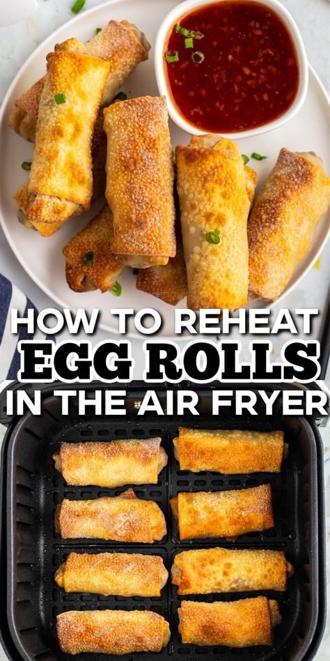 Forget the microwave, use the air fryer to reheat egg rolls, and all of your other favorite foods. Not only are they fully heated through in just minutes, but the air fryer gives that crispy, crunchy texture will make them taste like new! Air Fryer Reheat Chicken, Reheat Fish In Air Fryer, Reheat Ribs In Airfryer, Reheat Fried Chicken In Air Fryer, Egg Rolls In Air Fryer, Reheat Chicken Wings In Air Fryer, Eggs Rolls, Rolls In Air Fryer, Air Fryer Egg Rolls