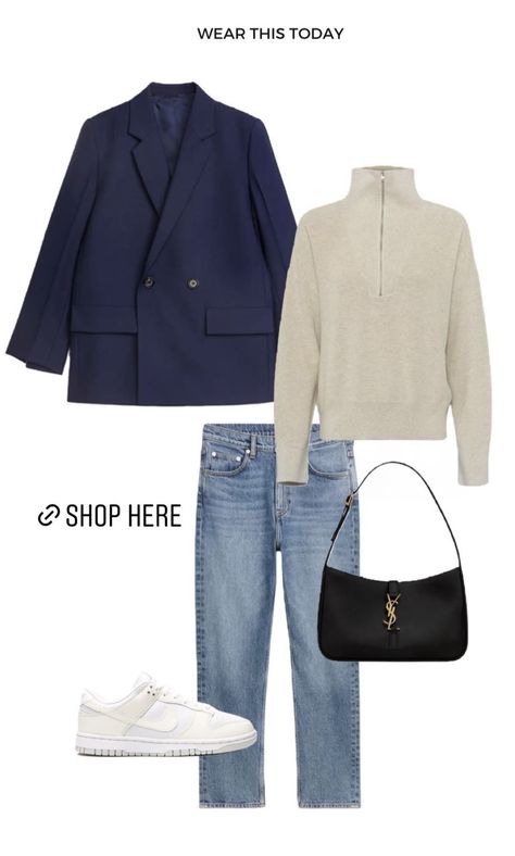 Styling Navy Blue Blazer Women, Navy Blue Blazer Women, Blue Blazer Women, Blazer Women, Casual Outfit Inspiration, Navy Blue Blazer, Street Style Chic, Blazer Outfits, 가을 패션