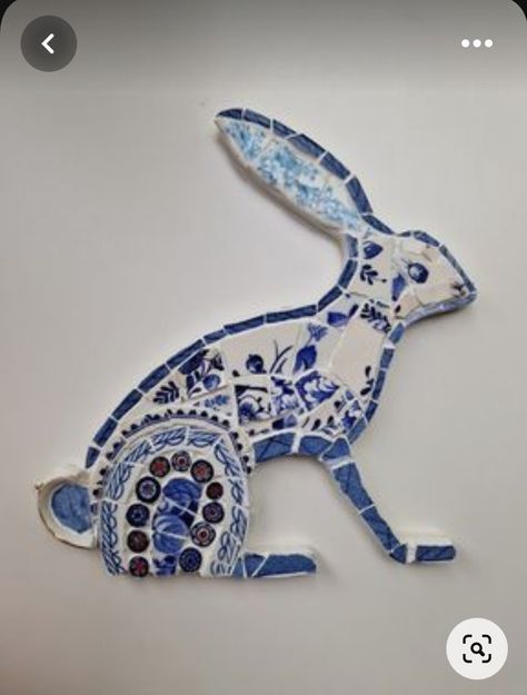 Blue And White Mosaic Art, Broken China Crafts Mosaic Projects, Hare Mosaic, Mosaic Tiles Art, Glass Mosaic Diy, Broken China Crafts, Mosaic Tiles Crafts, China Mosaic, Mosaic Tile Designs