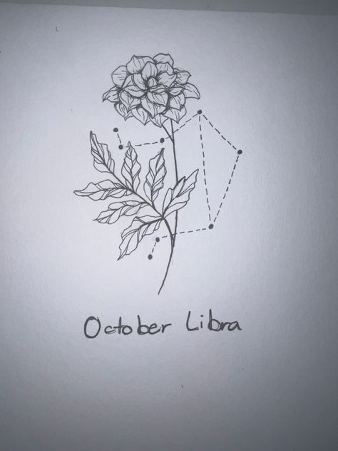 Libra Birth Flower Tattoo, Libra Birth Flower, October Libra Tattoo, Floral Libra Tattoo, Libra Tattoo With Flowers, Halloween Libra Tattoo, Libra Flower Tattoo, Libra Star Sign Tattoo, Libra Star Constellation Tattoo Flower