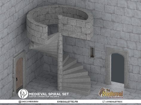 Industrial Staircase, Sims Medieval, Stone Stairs, Stone Wallpaper, Medieval Houses, Stone Arch, Spiral Stairs, Cute Office, Wooden Bathroom