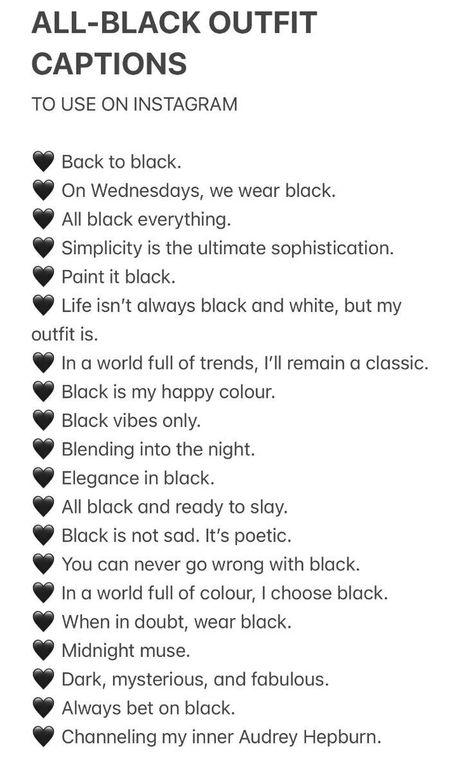 Self Ig Captions, Instagram Captions For Loved Ones, All Black Outfit Instagram Caption, Best Quotes For Bio, All Black Instagram Captions, Black Outfit Quotes Classy, Self Love Quotes Short Aesthetic Black, Quotes For Black Outfit, Instagram Captions For Not Posting In A While