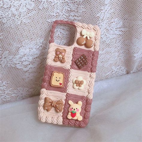 Big Phone Cases, Decoden Phone Case Aesthetic, Icing Phone Case, Deco Cream Phone Case, Frosting Phone Case, Deco Phone Cases, Cream Phone Case, Bear Iphone Case, Decoden Case