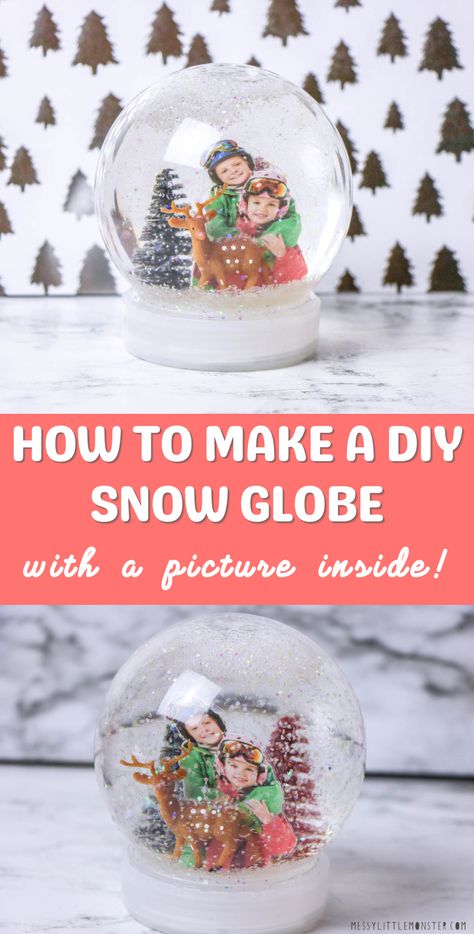 Snowglobe Diy, Craft For Kids Christmas, Snow Globe For Kids, Make A Snow Globe, Picture Snow Globe, Christmas Snow Globes Diy, Kids Christmas Decor, Homemade Snow Globes, Globe Diy