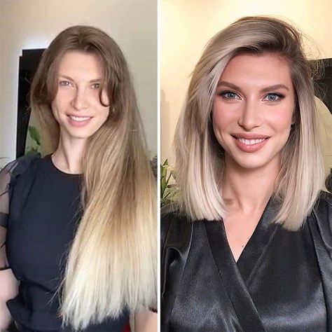 Hair-Transformations-Before-And-After-Oneshot-Hair-Awards-Behindthechair Long To Bob Before And After, Before And After Haircut, Chic Bob, Best Hair Stylist, Edgy Haircuts, Long To Short Hair, Lob Hairstyle, Lob Haircut, Hair Makeover