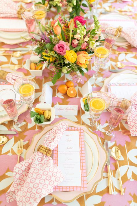 La Tavola Fine Linen Rental: Anna Butternut with Ballard Flamingo Napkins and Tuscany Amber Chair Cushions | Photography: Andrea Kinnear Photography, Design: Mrs. Southern Social, Florals: Out of the Garden, Rentals: Ooh! Events and Please Be Seated, Napkins Rings: Epergne, Paper Goods: Sweet Caroline Designs Cushions Photography, Spring Kitchen Decor, Napkins Rings, Spring Table Settings, Lunch Party, Spring Entertaining, Spring Table Decor, Ladies Luncheon, Ladies Who Lunch