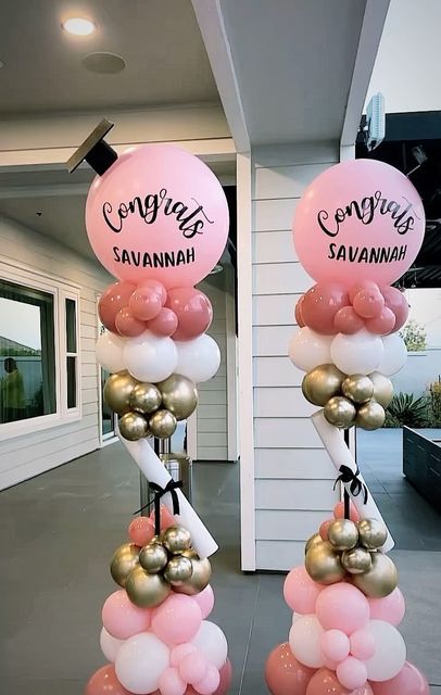 Party Rentals Event Decorations Balloons Backdrop on Instagram: "Congrats Grad 👩‍🎓 #ballooncolumns #graduationballoons #balloons" College Grad Decoration Ideas, Graduation Balloon Arch Ideas, Grand Opening Balloons, Pink Grad Party, Graduation Things, Balloons Backdrop, College Graduation Party, Open House Parties, Arch Ideas