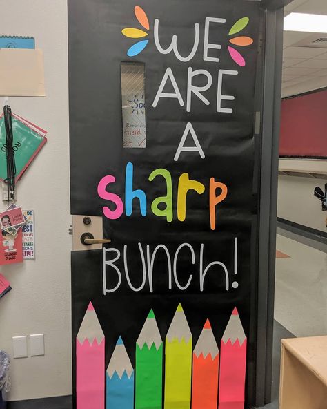 It's one of my favorite times of year (aka decorating door time)! We have the sweetest and best teachers at our sons' school and my… Preschool Room Decor, Spring Classroom Door, Classroom Door Decorating, Rainbow Door, Preschool Room, Boho Teacher, Boho Rainbow Classroom, Preschool Rooms, Prek Classroom