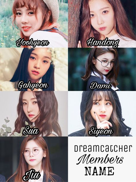 Dreamcatcher members’s name    #dreamcatcher #kpop #sua #handong #siyeon Dreamcatcher Names Kpop, Dreamcatcher Kpop Members Name, Dreamcatcher Members Name, Dream Catcher Kpop, Dreamcatcher Members, Sua Handong, Kpop Names, J Pop Bands, Dreamcatcher Kpop