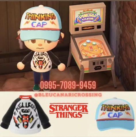 Stranger Things Animal Crossing Island, Acnh Stranger Things, Animal Crossing Stranger Things, Animal Crossing Town Tune, Acnh Patterns, Thinking Cap, Acnh Clothes, Animal Crossing Qr Codes Clothes, Animal Crossing Characters