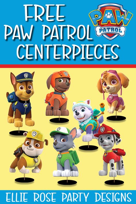 Looking for some Paw patrol Table decoration ideas? Why not add these easy to make DIY Paw patrol centerpieces to your table setup. Click through to grab your freebie #pawpatrolpartyideas #pawpatrolprintables #pawpatrolparty #pawpatroltheme #pawpatrolbirthday #pawpatrolinvitation #marshallpartyideas #pawpatrolbanner #pawpatrolprintables Paw Patrol Party Centerpieces Diy, Paw Patrol Party Tables, Paw Patrol Party Printables Free, Paw Patrol Free Printables Birthday, Paw Patrol Decoration Ideas, Paw Patrol Diy Party Ideas, Paw Patrol Images Free Printable, Paw Patrol Centerpiece Ideas Diy, Paw Patrol Birthday Centerpieces