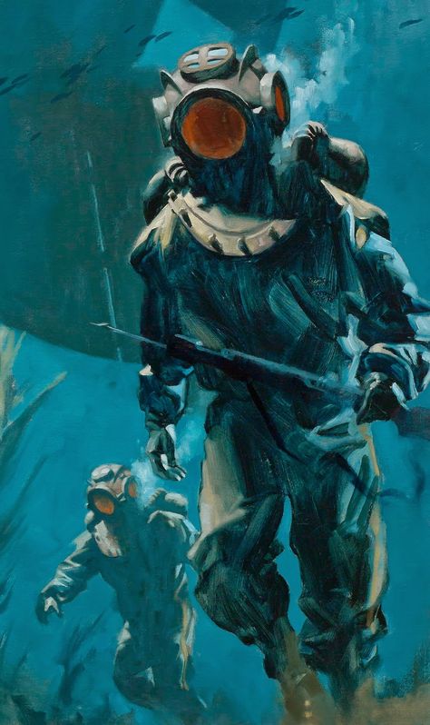 Deep Sea Diver Art, Diver Tattoo, Things Painting, Diver Art, Deep Sea Diver, Diving Helmet, Deep Sea Diving, Leagues Under The Sea, Diving Suit