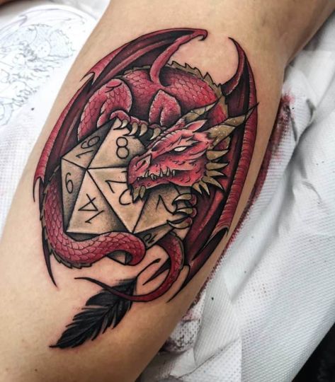 Dragons Tattoo Designs, Dungeons And Dragons Tattoo, Dragons Tattoos, Wizard Tattoo, Siren Tattoo, Dice Tattoo, Arte Viking, Dragons Tattoo, Dragon Tattoo Art