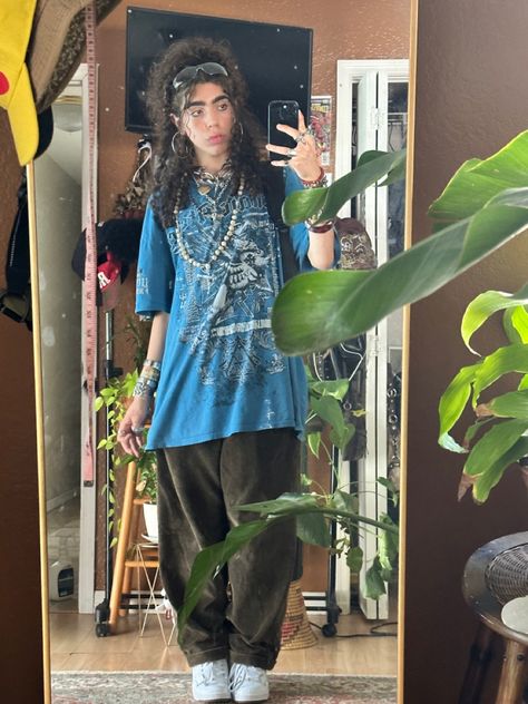 Baggy blue affliction shirt, brown jcno corduroy pants, silver jewelry, glasses, rings, rosary Corduroy Pants Outfit, Affliction Shirt, Earthy Outfits, Aesthetic Fits, Mens Fashion Week, Fire Fits, Brown Aesthetic, Corduroy Pants, Pants Outfit