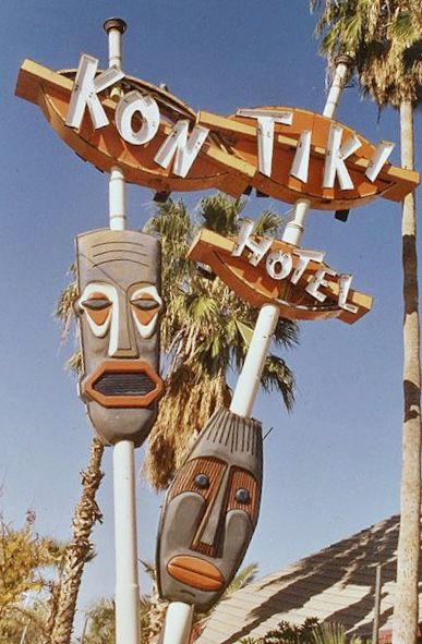 Kon Tiki Hotel was opened in Phoenix, AZ in 1961, closed in 1993 and torn down in 1997. I photographed the hotel around 94 when it was gated off from entry. Photo by Dave Bravenec Pineapple Princess, The Power Of One, Retro Signage, Googie Architecture, Vintage Signage, Retro Signs, Tiki Bar Decor, Tiki Decor, Tiki Tiki