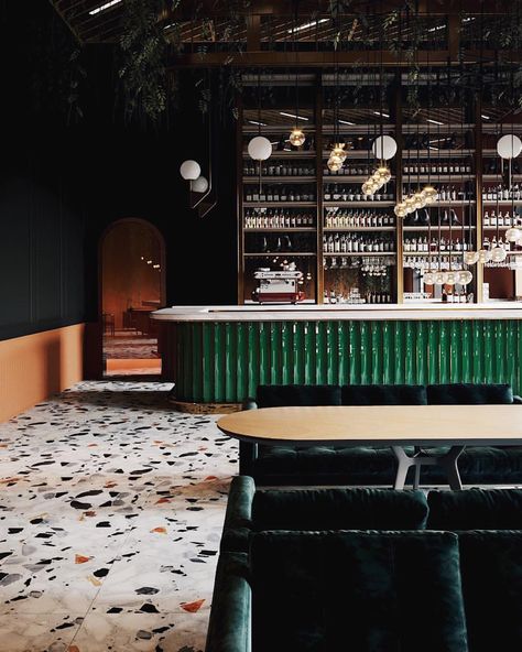 Loft Cafe, Greens Restaurant, Organic Restaurant, Bar Interior Design, Green Room, Bar Interior, Bar Design Restaurant, Cafe Interior Design, Green Tile