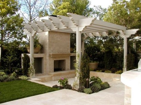 Pergola And Fireplace Pergola and Patio Cover AMS Landscape Design Studios Newport Beach, CA Pergola Fireplace, Pergola Hardware, California Landscaping, Carport Modern, Mediterranean Patio, Pergola Carport, Patio Pergola, Building A Pergola, Pergola Design